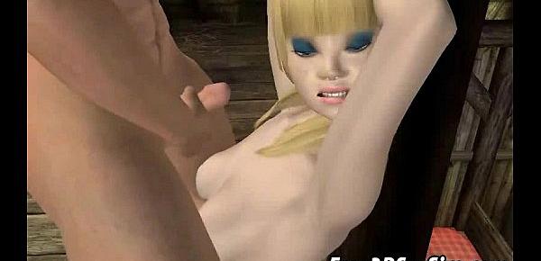  Tied up 3D cartoon blonde sucking on a hard cock